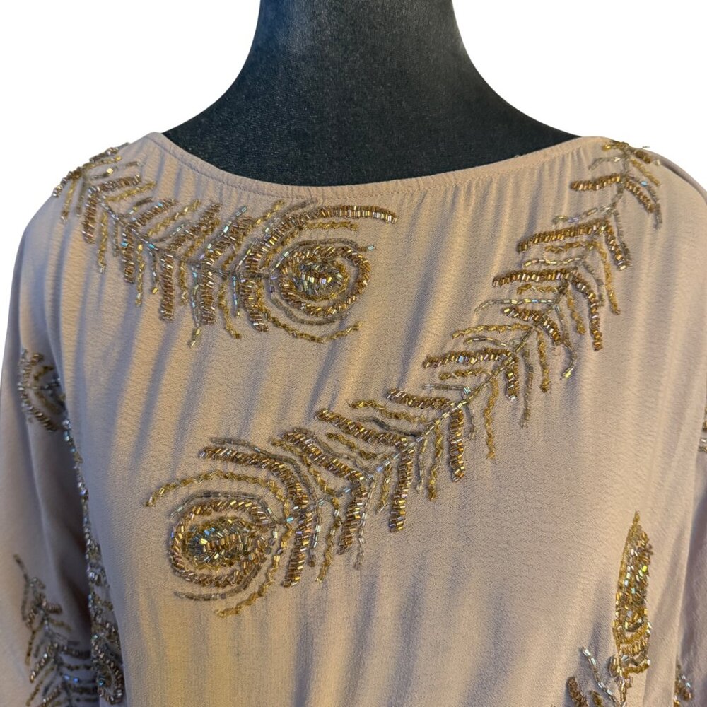 Boyod Beige Sequin Embellished 3/4 Sleeve Mini Dress Womens Size S - Picture 4 of 6